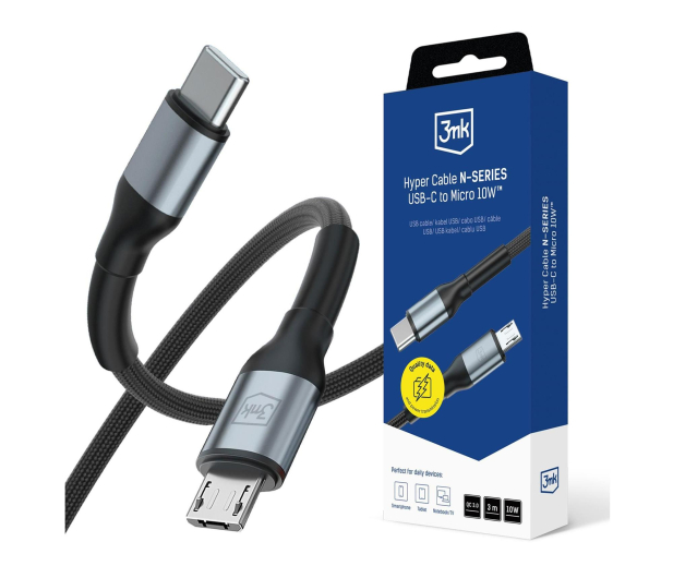 3mk Hyper Cable N-SERIES C to Micro 3m QC 3.0 5V/2A 10W Black - 1507934 - zdjęcie